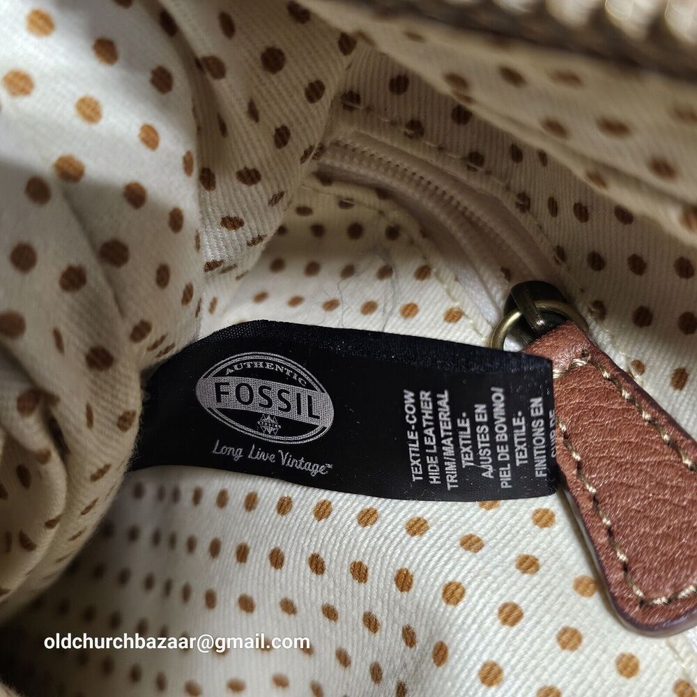 FOSSIL Tote Small Peach/Leather Canvas Hobo,Hand Bag Purse,  Pre-loved - Picture 11 of 16